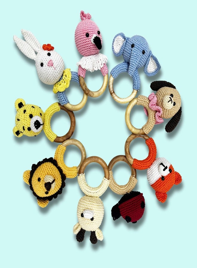 New Comers Baby Rattle (Pack of 2) for Newborn 100% Cotton Hand Crochet Knitted Soft Toy with Wooden Ring Can be use as Teether, Music Shaker for Hand Grips with Sound (Koala & Flamingo) - Image 4